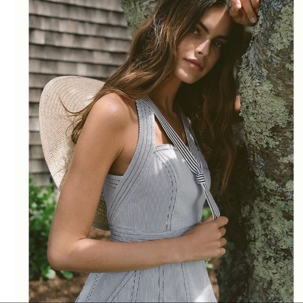 Anthropologie Light Gray Striped Midi Dress